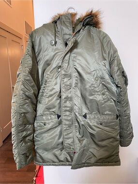 Alpha Industries Olive Green Military Parka with Faux Fur Hood